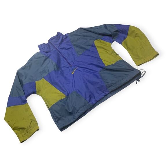 Vintage Nike mens medium pullover windbreaker blue green hooded 90s zip hoodie - Picture 1 of 14